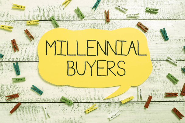 Tekst weergeven Millennial BuyersType consument die geïnteresseerd is in trending producten, Conceptuele foto Type consument die geïnteresseerd is in trending producten - Foto, afbeelding