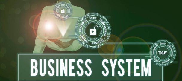 Znak tekstowy pokazujący Business SystemA metoda analizy informacji organizacji, Podejście biznesowe Metoda analizy informacji organizacji - Zdjęcie, obraz