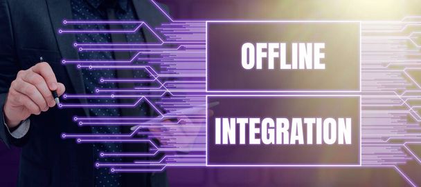 Käsiala teksti Offline integraatio, Internet Concept Ensimmäinen Triad of Marketing Television Tulosta ja Outdoor - Valokuva, kuva