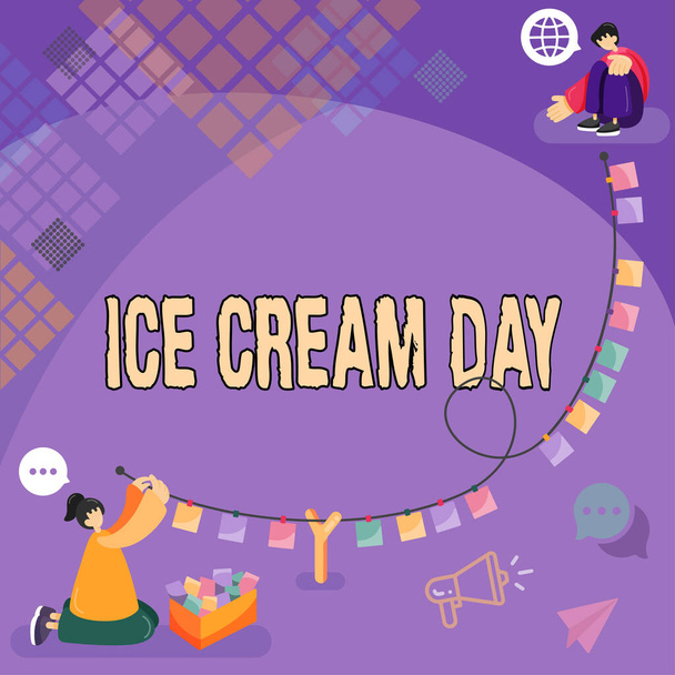 Conceptual caption Ice Cream Day, Word for Special moment for eating something sweet desserts happiness - Photo, Image