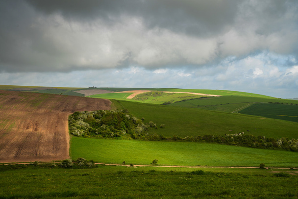 Landscape view over farmland in England - Fotoğraf, Görsel