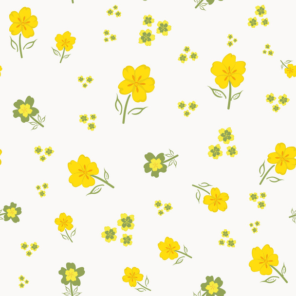 Buttercup vector seamless pattern background. Hand-drawn yellow green white floral repeat backdrop. Perennial herbaceous garden flower scattered design. Symbol for growth, love, health, youthfulness. - Vector, Imagen