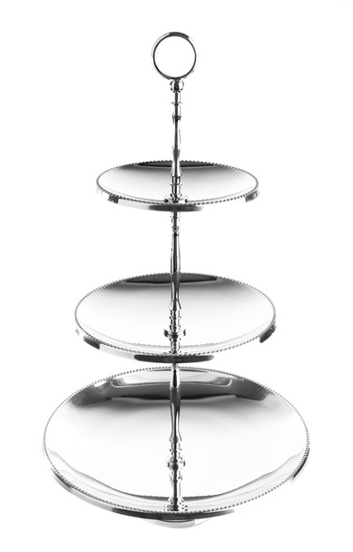 Three tiered silver serving tray isolated on white - Foto, Imagem