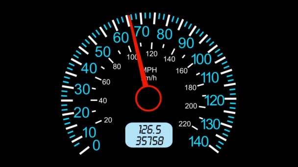 Sebességmérő sport autó, start gyorsítás és a fékezés. fekete képernyő háttér. animáció. - Felvétel, videó