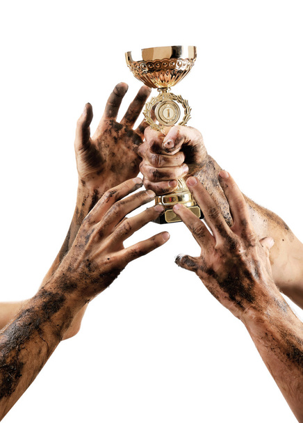 Copa de oro en las manos
 - Foto, imagen