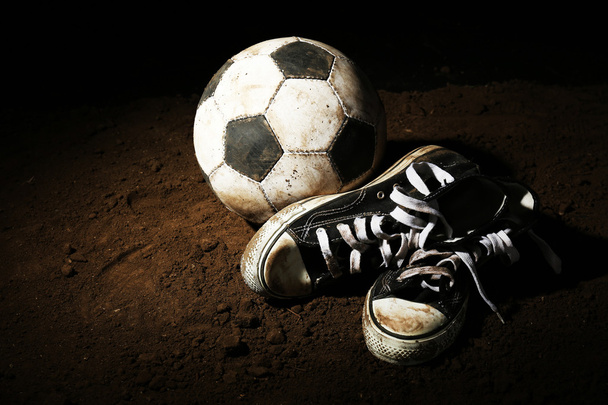 Soccer ball on ground - Zdjęcie, obraz