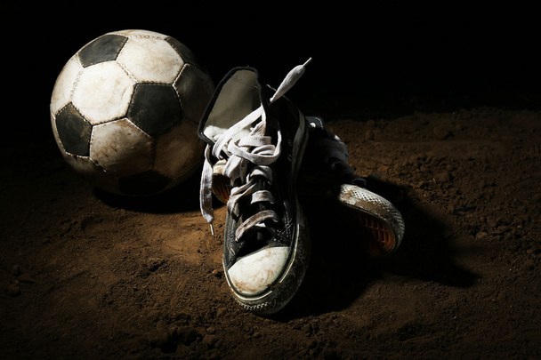 Soccer ball on ground - Zdjęcie, obraz