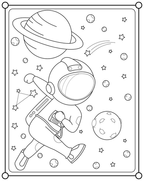 Cute astronaut playing moon ball in space suitable for children's coloring page vector illustration - Вектор, зображення