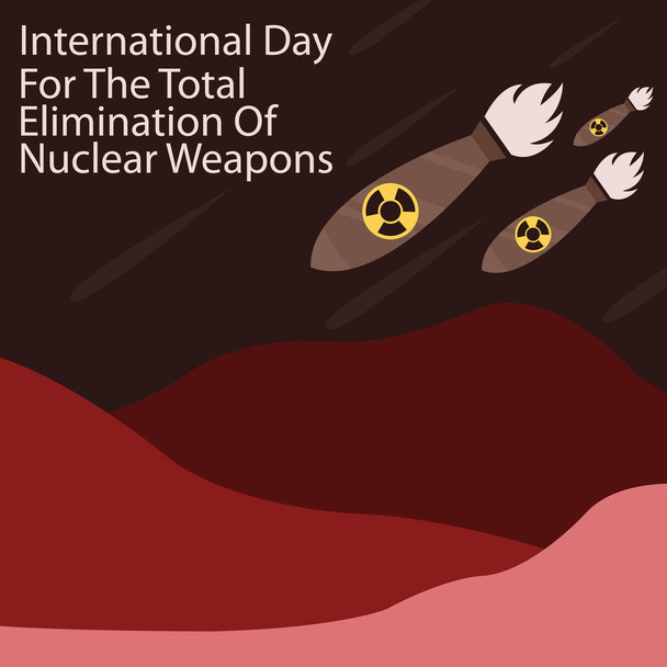 Illustration Vektorgrafik von Atomraketen aus dem Himmel wird auf die Berge fallen, perfekt für den internationalen Tag, Beseitigung von Atomwaffen, feiern, Grußkarte, Energie, etc.. - Vektor, Bild