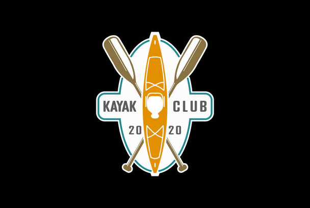 Vintage Retro Crossed Wooden Paddle Ruder mit Boot für Rafting Kajak Kanu Rudern Segel Sport Adventure Badge Emblem Logo Design - Vektor, Bild