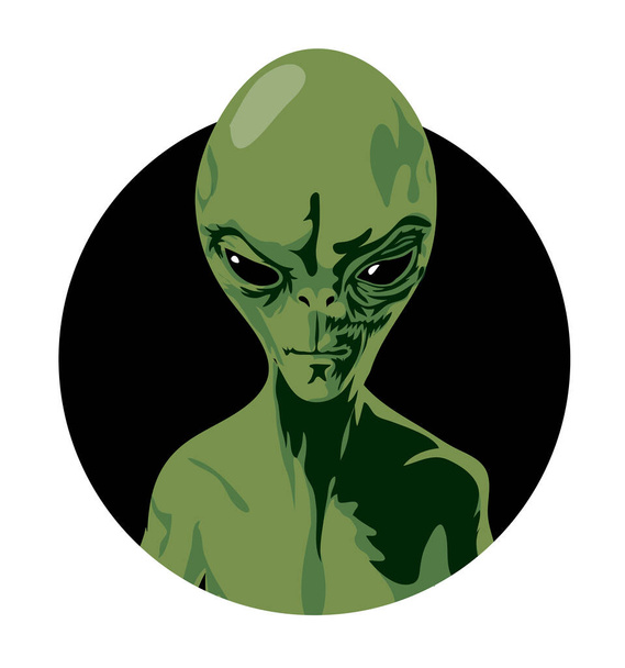 Portrait of a green alien with a heavy look in a black circle - Vettoriali, immagini