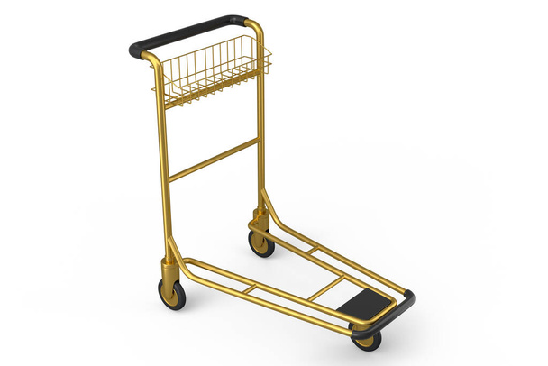 Airport luggage cart or baggage trolley side on white background. 3d render element of hotel service on vacation - Photo, image
