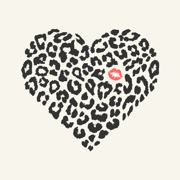 Διάνυσμα σχήμα καρδιάς - υφή λεοπάρδαλης με εκτύπωση φιλί - Διάνυσμα, εικόνα