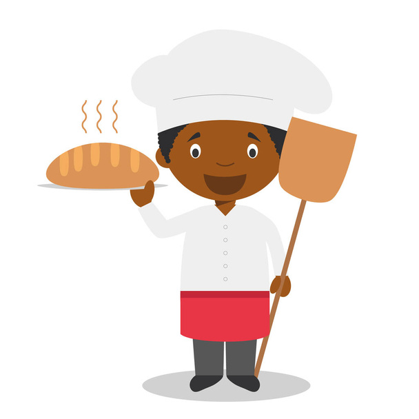 Cute cartoon vector illustration of a black or african american male baker. - Vector, Image