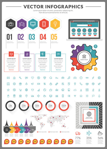 Big pack of data visualization vector infographics and design elements with business bar, charts, graph, diagrams and icon set for brochures, flyers and websites - Vector, afbeelding