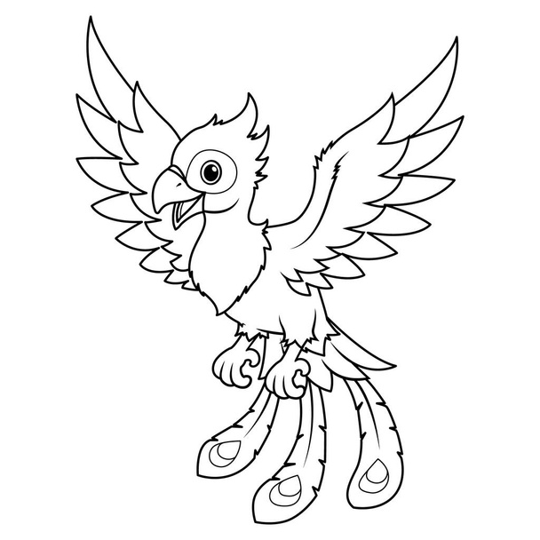 Little Phoenix Cartoon Illustration BW - Vetor, Imagem