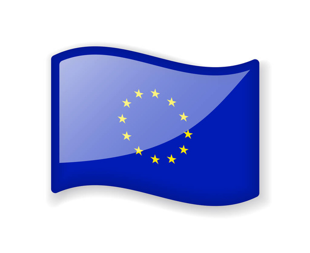 Bandeira da União Europeia - Bandeira ondulada ícone brilhante brilhante isolado no fundo branco - Vetor, Imagem