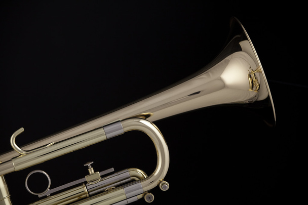 Altın trompet kornet üzerinde siyah izole - Fotoğraf, Görsel