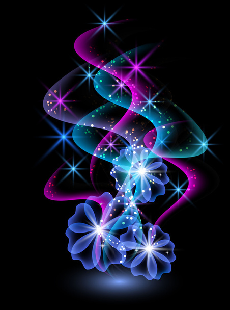 Glowing background with flowers and stars - Vektor, Bild