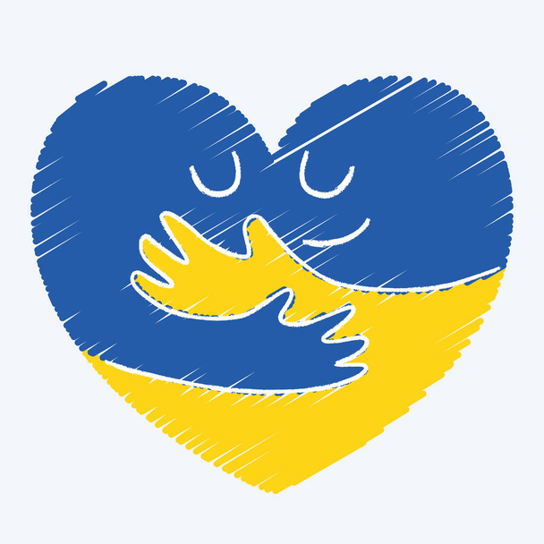 Isolated heart shape hugging itself with the flag of Ukraine Vector illustration - Διάνυσμα, εικόνα