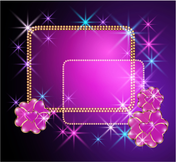 Glowing background with transparent flowers and stars - Vector, afbeelding