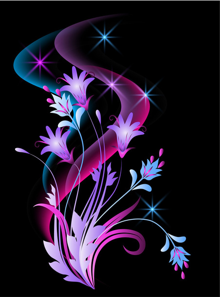 Glowing background with flowers and stars - Vettoriali, immagini