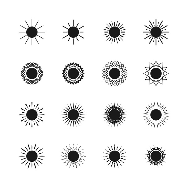Zusammenstellung verschiedener Bilder der Sonne, Vektorillustration - Vektor, Bild