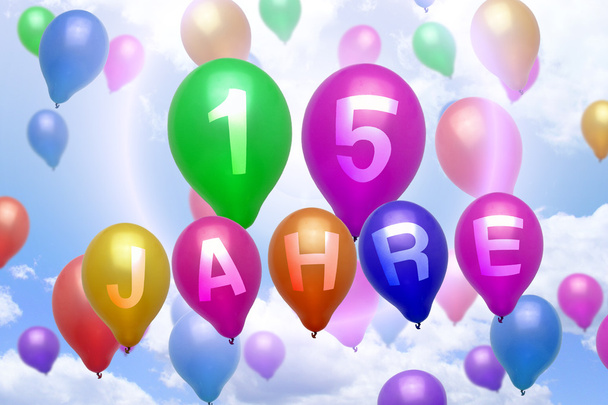 German 15 years balloon colorful balloons - Photo, Image
