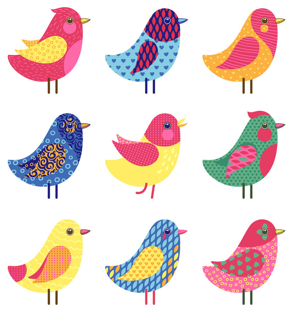 Set with colorful birds - Vector, Image