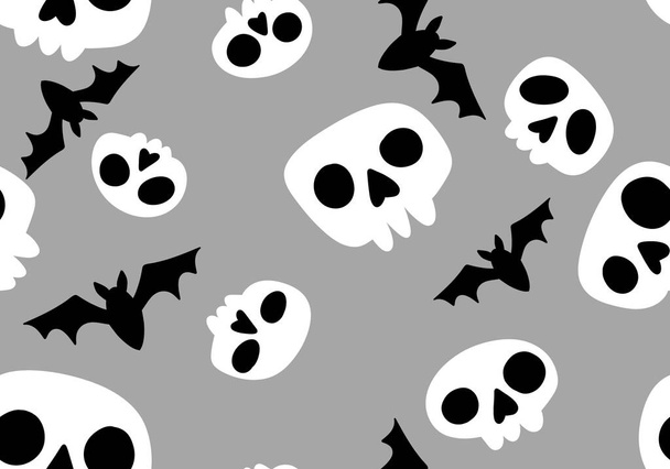 Cartoon doodle seamless Halloween skulls pattern for wrapping paper and clothes print and kids accessories and fabrics and notebooks and textiles. High quality illustration - Foto, Imagen