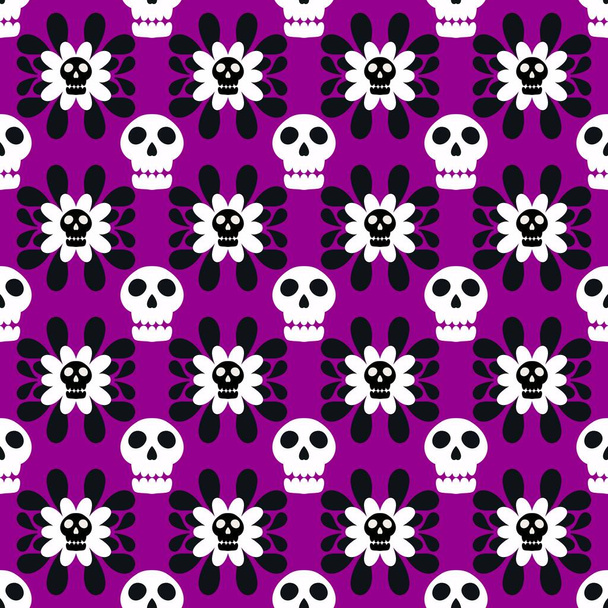 Halloween skulls and stripes and flower seamless skeletons cartoon pattern for wrapping paper and clothes print and festive accessories and fabrics and textiles and hobbies. High quality illustration - Fotoğraf, Görsel