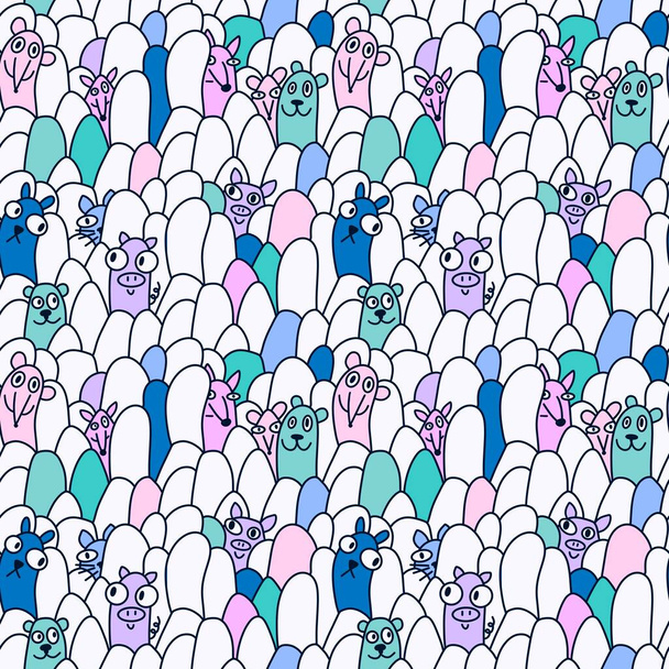 Cartoon animals and stones seamless doodle monsters pattern for wrapping paper and kids clothes print and Halloween accessories and study notebooks and fabrics and linens. High quality illustration - Foto, Imagen