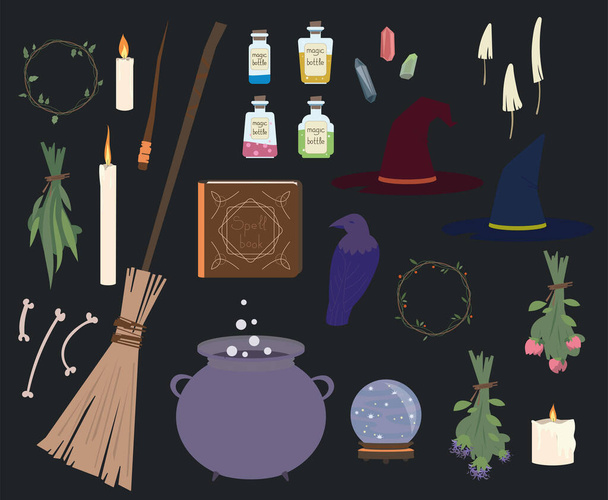 Vector drawing of a set of witchcraft items - Vektör, Görsel