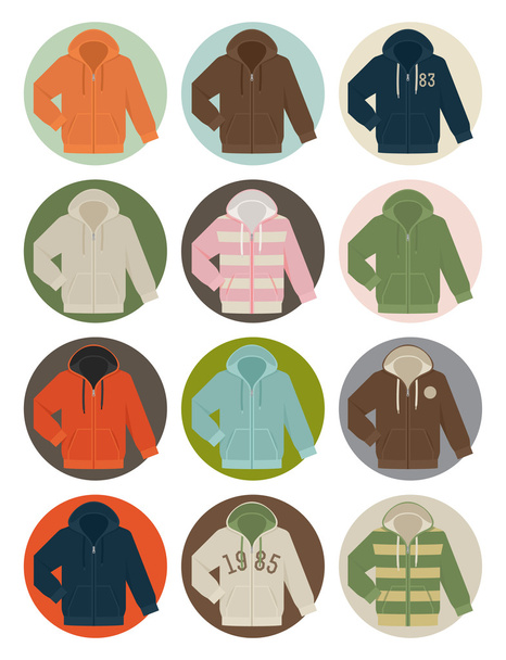 Colorful hooded sweatshirts icons - Vecteur, image