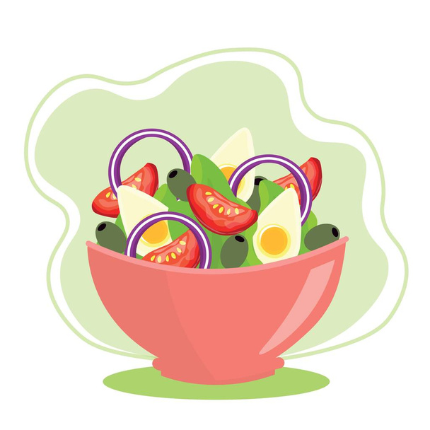 Bowl of tasty Caesar salad on white background - Vector, Image