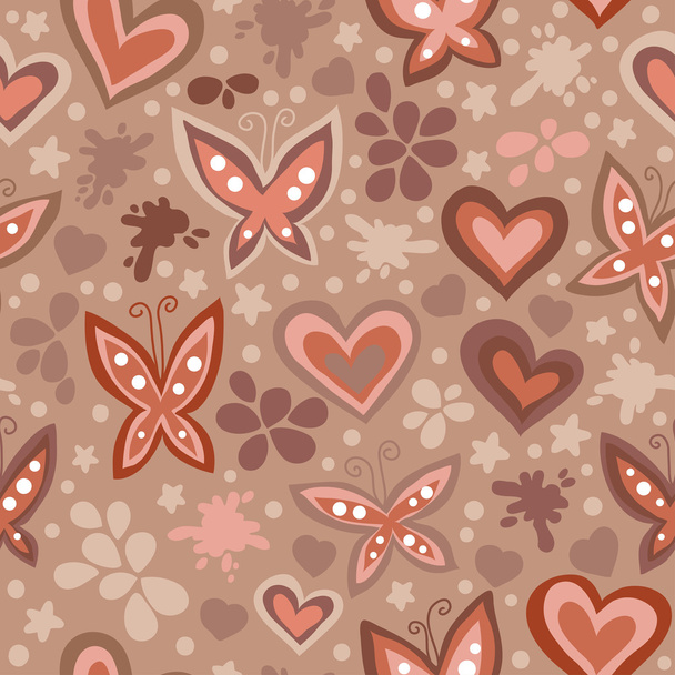 Patroon met vlinders en harten - Vector, afbeelding