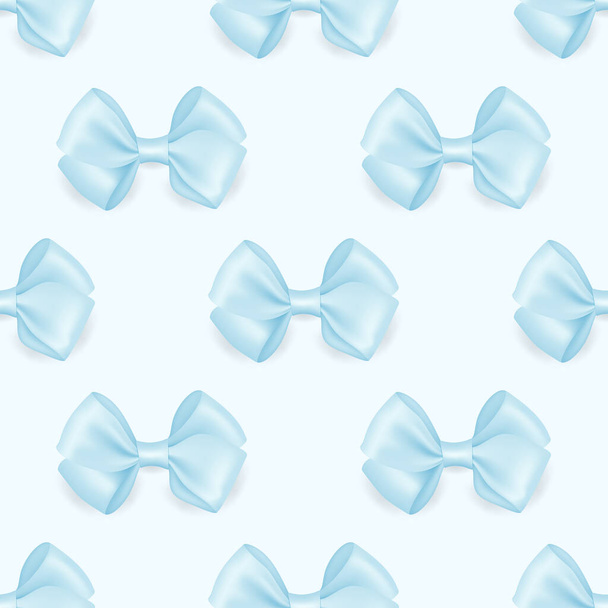 Vector Seamless Pattern with 3d Realistic Blue Silk, Satin Gift Bow. Bow for Birthday, Christmas Presents, Gifts, Invitation, Cards. Holiday Decoration. - Vetor, Imagem