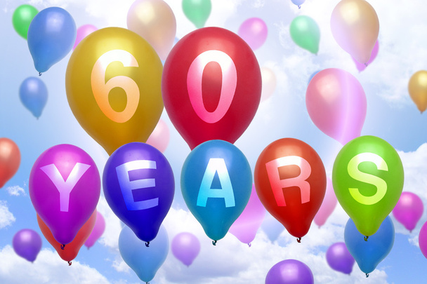 60 Jahre Happy Birthday Ballon bunte Luftballons - Foto, Bild