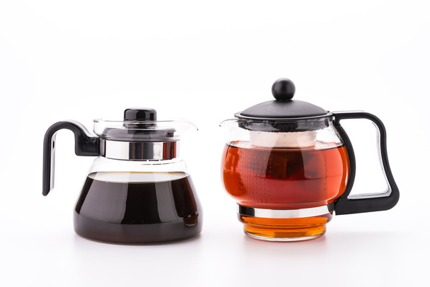 Panela de chá e cafeteira isolada no fundo branco
 - Foto, Imagem