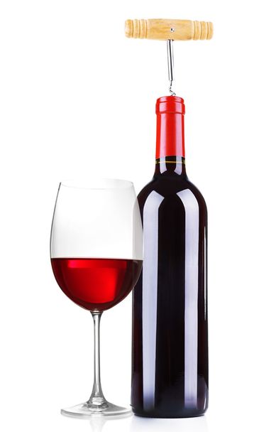 Bottle of great wine and glass isolated on white - Φωτογραφία, εικόνα