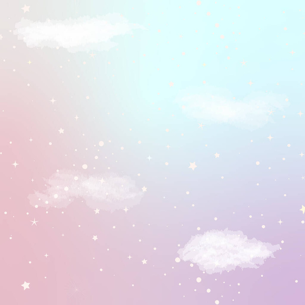 Ilustração do céu rosa e azul com estrelas minúsculas e nuvens translúcidas no primeiro plano Dreamcore Unicorncore Estética - Vetor, Imagem
