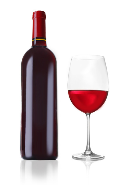 Bottle of great wine and glass isolated on white - Photo, Image