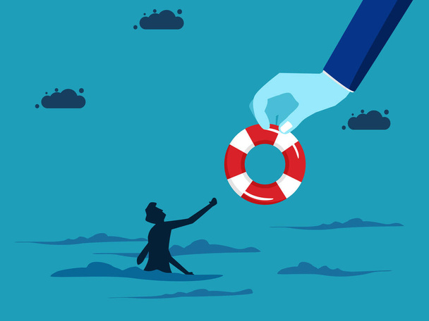 Business bankruptcy assistance concept. businessman on a paper boat and rescues a drowning man vector - Vector, Image