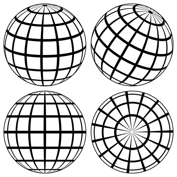 Globe line sphere earth, wire global grid 3d ball planet - Vector, Image