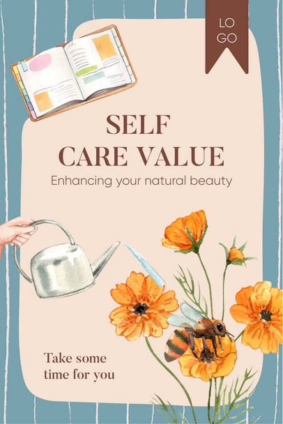Pinterest šablona s koncepcí self care hobbie, akvarel styl - Vektor, obrázek