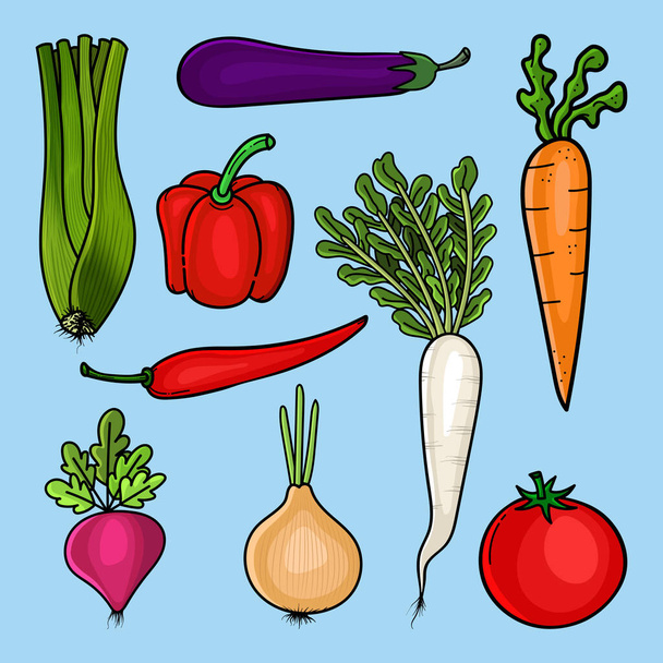 Hand-drawn isolated vector farm product vegetable set illustration - Vector, afbeelding