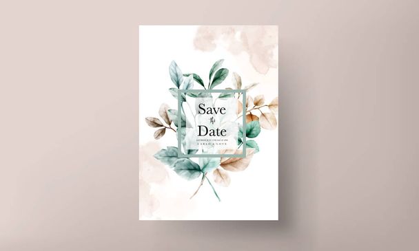 elegante bruiloft uitnodiging kaart aquarel bladeren met salie kleur - Vector, afbeelding