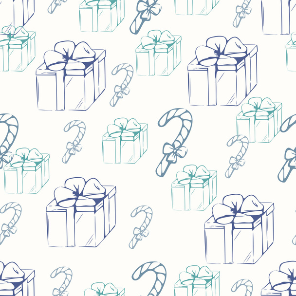 Gift boxes with candycane outline seamless pattern - Vector, Image