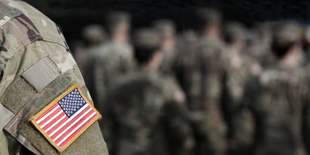 Veterans Day. US soldiers. US army. USA patch flag on the US military uniform. United States Armed Forces.  - Fotoğraf, Görsel