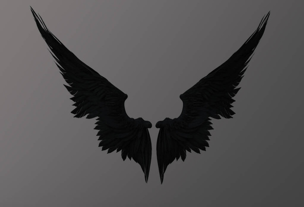 Чорні ангельські крила на сірому фоні
 - Фото, зображення